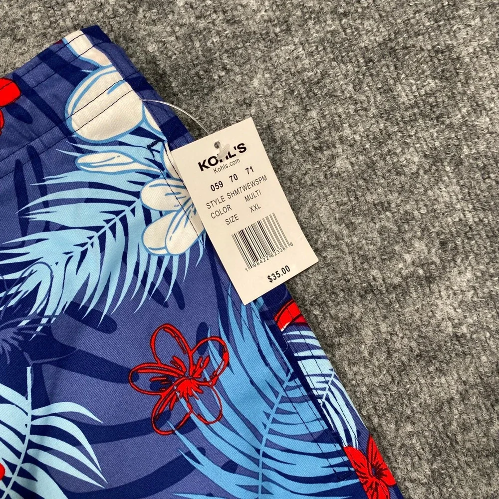 Superman Mens XXL Swim Trunks Blue Tropical Hawaiian Floral Board‎ Shorts NWT